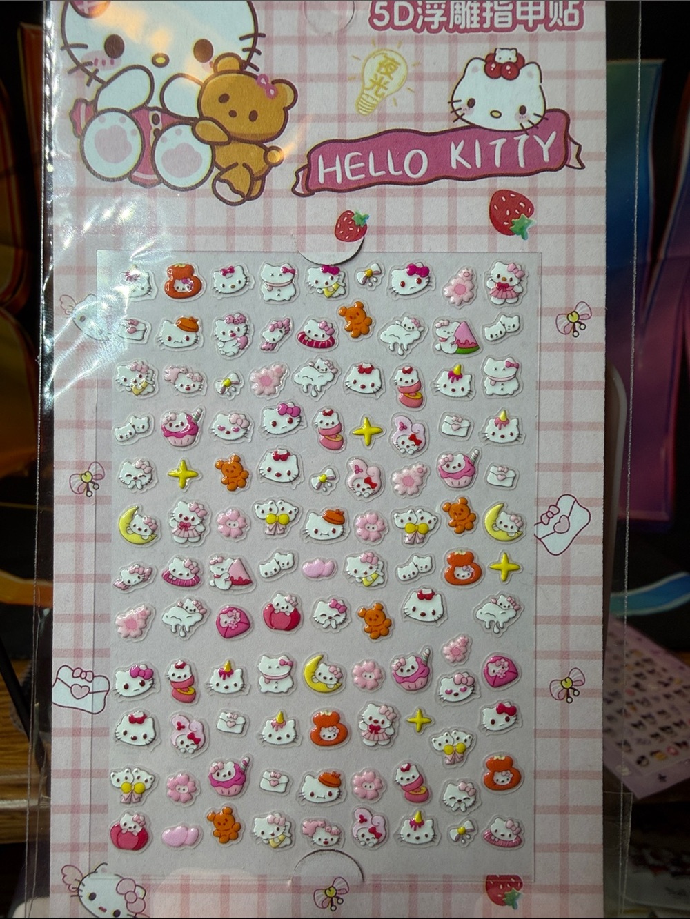 Hello Kitty Pink, White and Orange 3D Nail Sticker Sheet